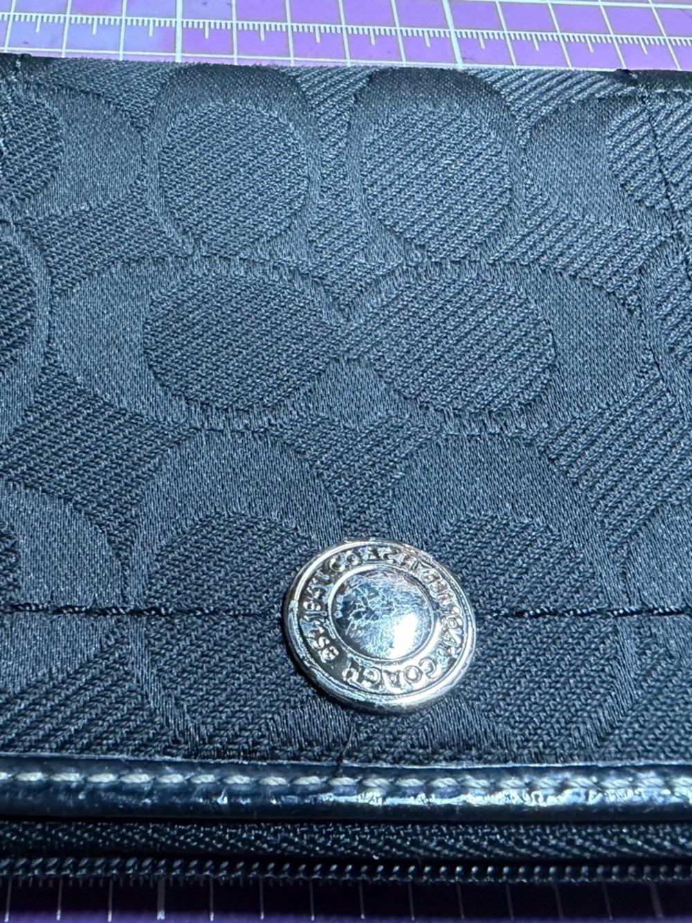 Coach Black Signature Jacquard Wallet with Silver Snap